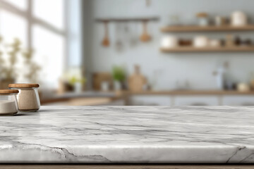 Veined marble table blurred kitchen subtle decor items product focus empty