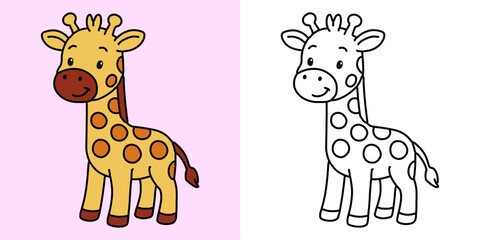 Cute giraffe cartoon character coloring page vector illustration © Ferdi Vector