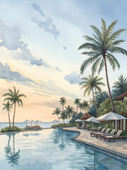 Fototapeta premium Tropical Paradise Awaits You A Watercolor Painting Experience