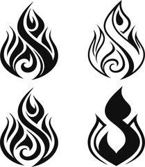 Stylized Black and White Fire Flame Tattoo Designs