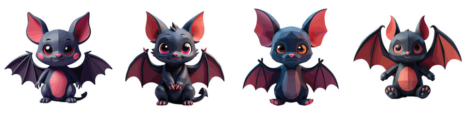 Set of 4 Cute Cartoon Bat Characters Vector Illustration