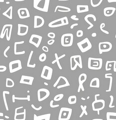 Fototapeta premium Seamless White Line Doodle Pattern on Grey Background for Surface Design