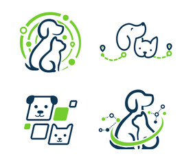 Set of pet-themed logo designs, stylized outlines of a dog and a cat.
