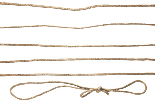 Collection of Beige Jute Twine Isolated on Black Background