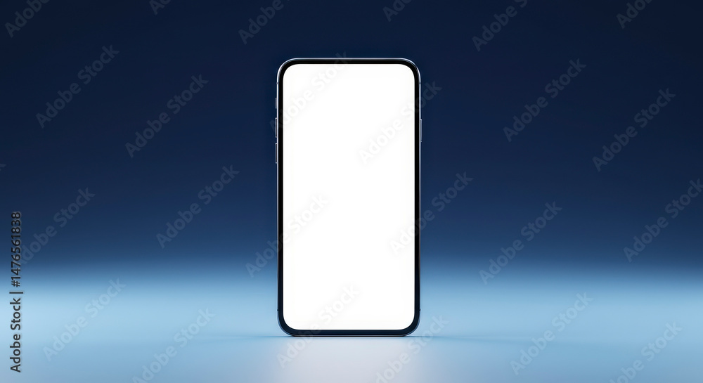 Poster modern smartphone with blank screen centered on a gradient blue background displaying technological 