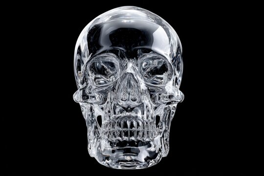 Transparent Crystal Human Skull 3D Render On Black Background