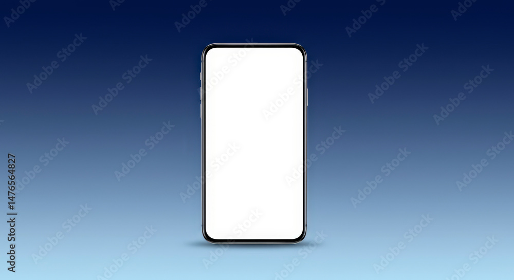 Poster minimalist smartphone device with white blank screen displaying technology communication interface o