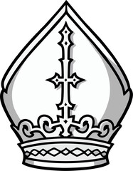 Minimalist Bishop Mitre Vector Illustration with Stylized Cross – Clean Black and White Religious Hat Design