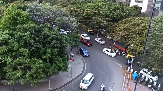 Aerial view of Busy traffic movement in Bangalore, India, 