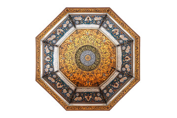 Naklejka premium Octagonal Ceiling with Islamic Calligraphy and Mosaic on transparent background