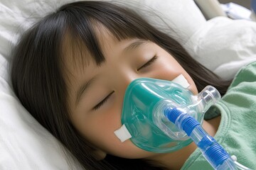Child Receiving Oxygen Therapy in Hospital Bed
