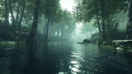 Fototapeta premium Misty forest river path