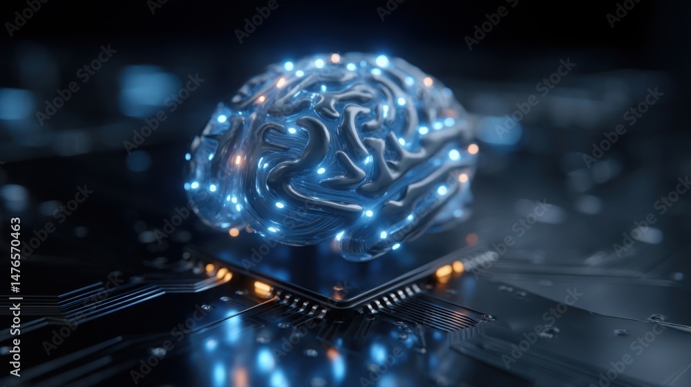 Poster conceptual representation of ai cognition core as a self-aware processing hub for advanced intellige