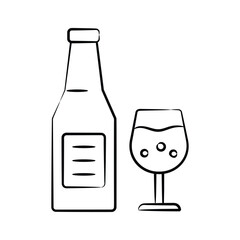 An editable doodle style icon of of wine bottle and glass