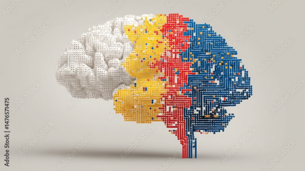 Poster artistic depiction of ai knowledge synthesizer icon illustrating pattern-based logic for enhanced un