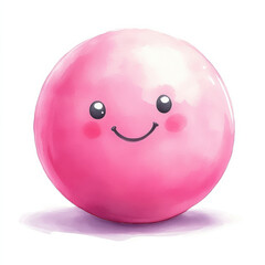 Obraz premium Cute pink exercise ball with smiling face, perfect for summer fun white background