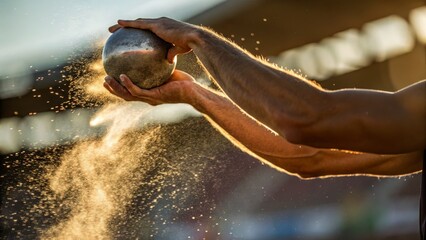 Shot Put Thrower Dynamic Composition, Golden Hour Light, Athletic Power, Sports Photography Shot put, track and field