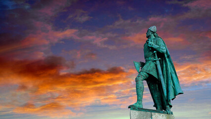 Statue of Leif Erikson .the Viking in Reykjavík, Iceland