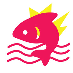 Pink fish with yellow crown and waves