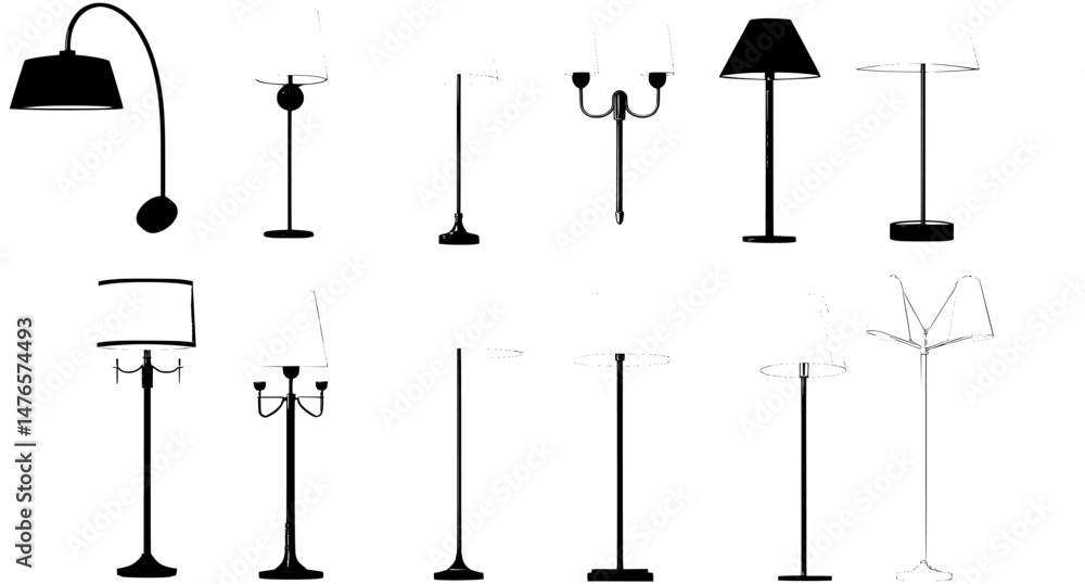 Poster a realistic floor lamp is depicted in a 3d closeup render as a modern electric torchere with light i