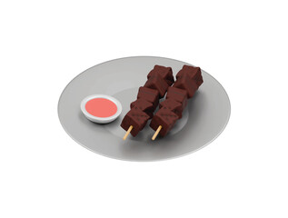 chicken satay icon 3d illustration render