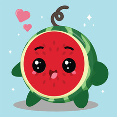 Fototapeta premium Cute And Happy Cartoon Watermelon Fruit Clipart Illustration