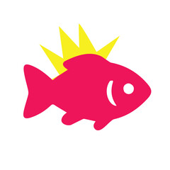 A stylized fish with a crown-like yellow design