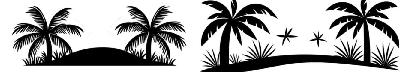 Silhouettes of palm trees against a vibrant sunset backdrop, capturing the essence of a summer evening