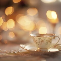 Fototapeta premium A blurred background a refined setting, with subtle hints of teacups or a table setup