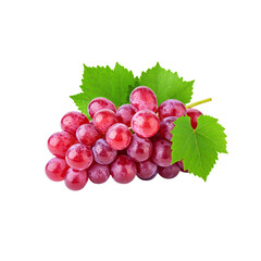 Fototapeta premium Fresh red grapes with green leaves create vibrant and healthy appearance, perfect for nutritious snack or ingredient various dishes. Their juicy texture and sweet flavor make them delightful