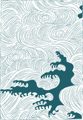 Waves ornaments Japanese art like utagawa or hokusai big wave vector illustration. Sea or ocean ornamental background.