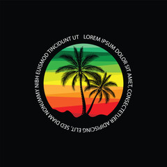 Palm tree silhouette icon. Simple flat vector illustration. Vector illustration design Palm Tree and island at sunset
