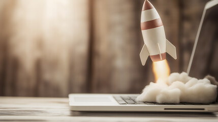 Rocket Launch on Laptop Screen – Startup and Innovation Concept