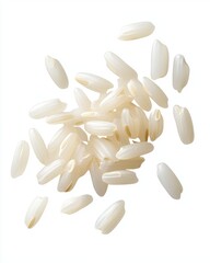 Scattered White Rice Grains on White Background