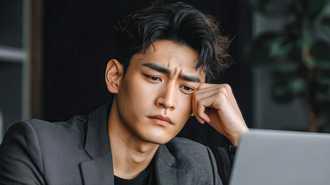 Young asian 30 yrs businessman working at his desk in the day time