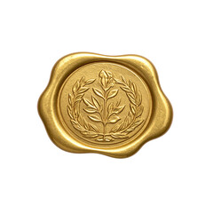 decorative gold wax seal featuring floral design surrounded by laurel wreath, symbolizing achievement and elegance. This seal can be used for invitations, letters, or official documents