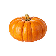 orange pumpkin with textured surface and sturdy stem, perfect for autumn decorations and seasonal festivities. Its round shape and bright color evoke sense of warmth and harvest
