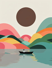 boat on a lake vector