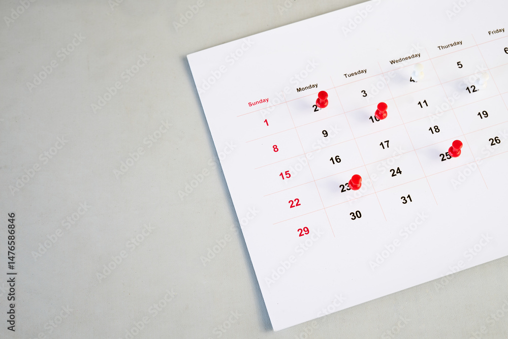 Poster background of calendar and red push pin