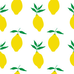 Lemon Citrus fruit on repeating seamless pattern. Vector background with yellow citrons. Rapport with yellow Lime plant with branch and leaves for wrapping, textile, paper, card, print, paper, label