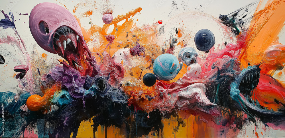Poster colorful liquids splash in the air, creating a dynamic artistic image with strong visual impact and 