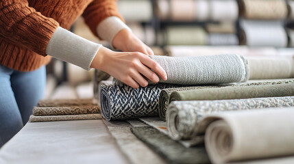 Person Selecting Carpet Samples in a Store