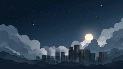 Fototapeta premium Cityscape at Night Under a Full Moon