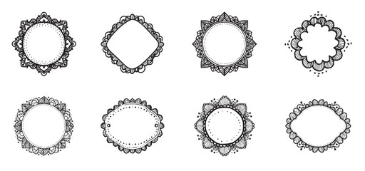 Black and white set of Doodle Vector Label Frame, on isolated white background