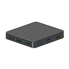 Obraz premium Black USB Hub for Data Transfer and Connectivity on White Background