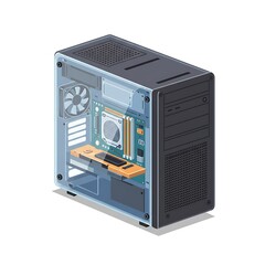Fototapeta premium Isometric View of Modern Desktop Computer Case with Internal Components