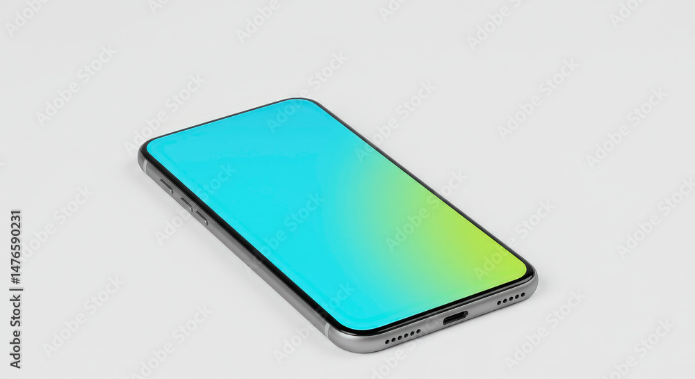 Poster metallic smartphone with gradient screen isolated on white background