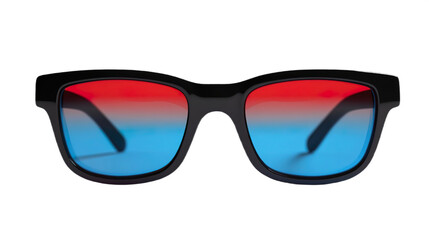 Fototapeta premium Black-framed sunglasses with lenses that fade from red at the top to blue at the bottom isolated on transparent background