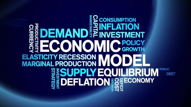 Economic Model animated word cloud;text design animation tag kinetic typography seamless loop.