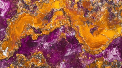 Vibrant Orange and Purple Agate Stone with Golden Veins, Natural Gemstone Close-up Texture